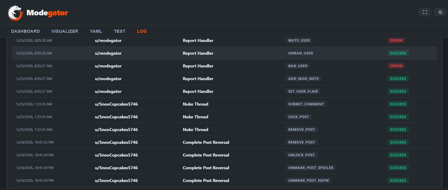 Action Logs View